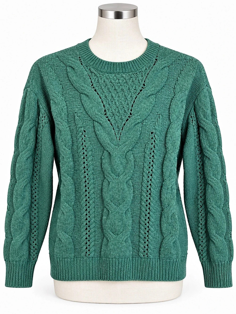 Love Tree Cable Knit Crewneck Sweater in Green Large Like New